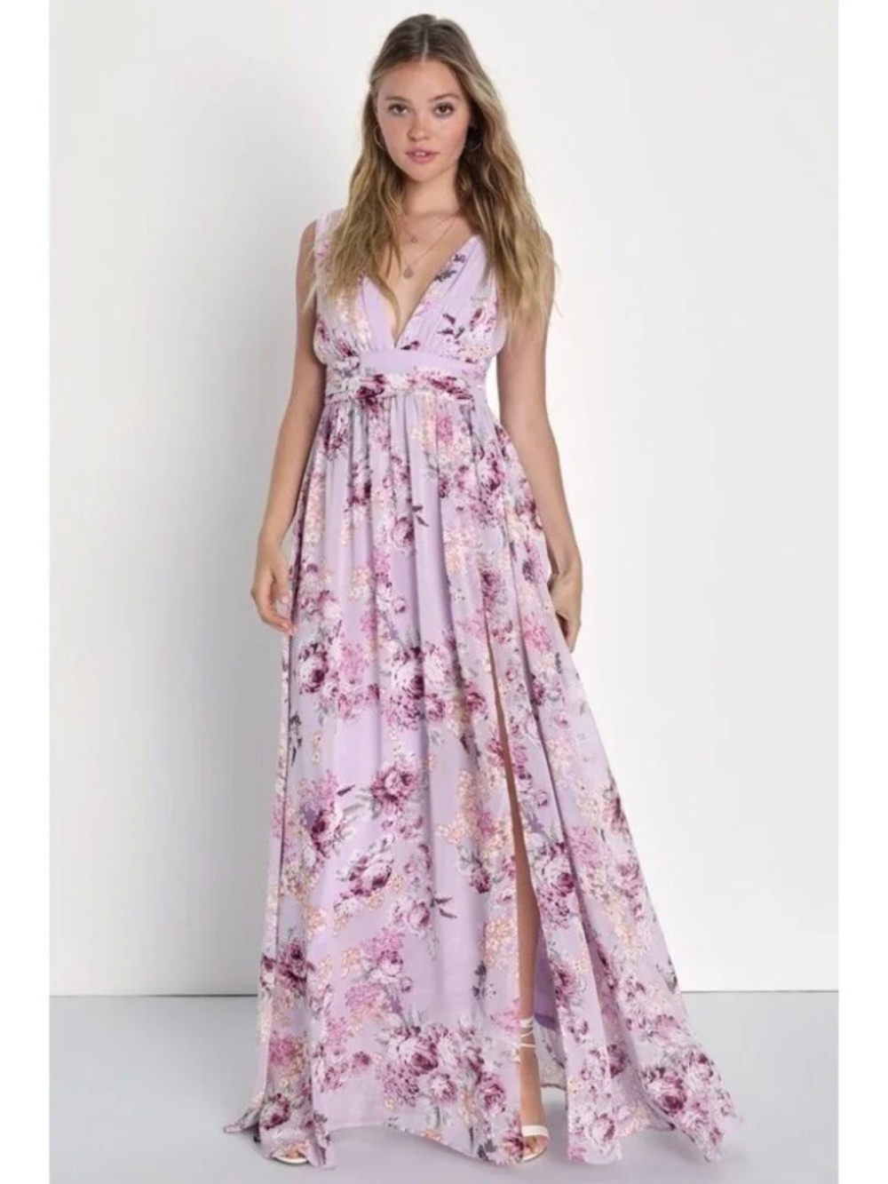Lulus garden meandering Floral Lavender Maxi Dress sleeveless comfortable size M